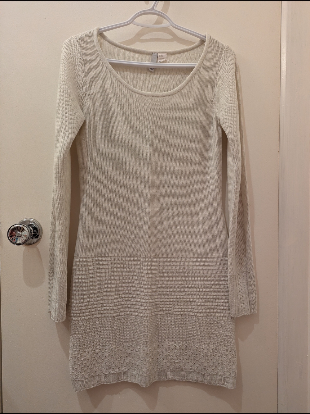 Women's Cream Knit Long-Sleeve Dress